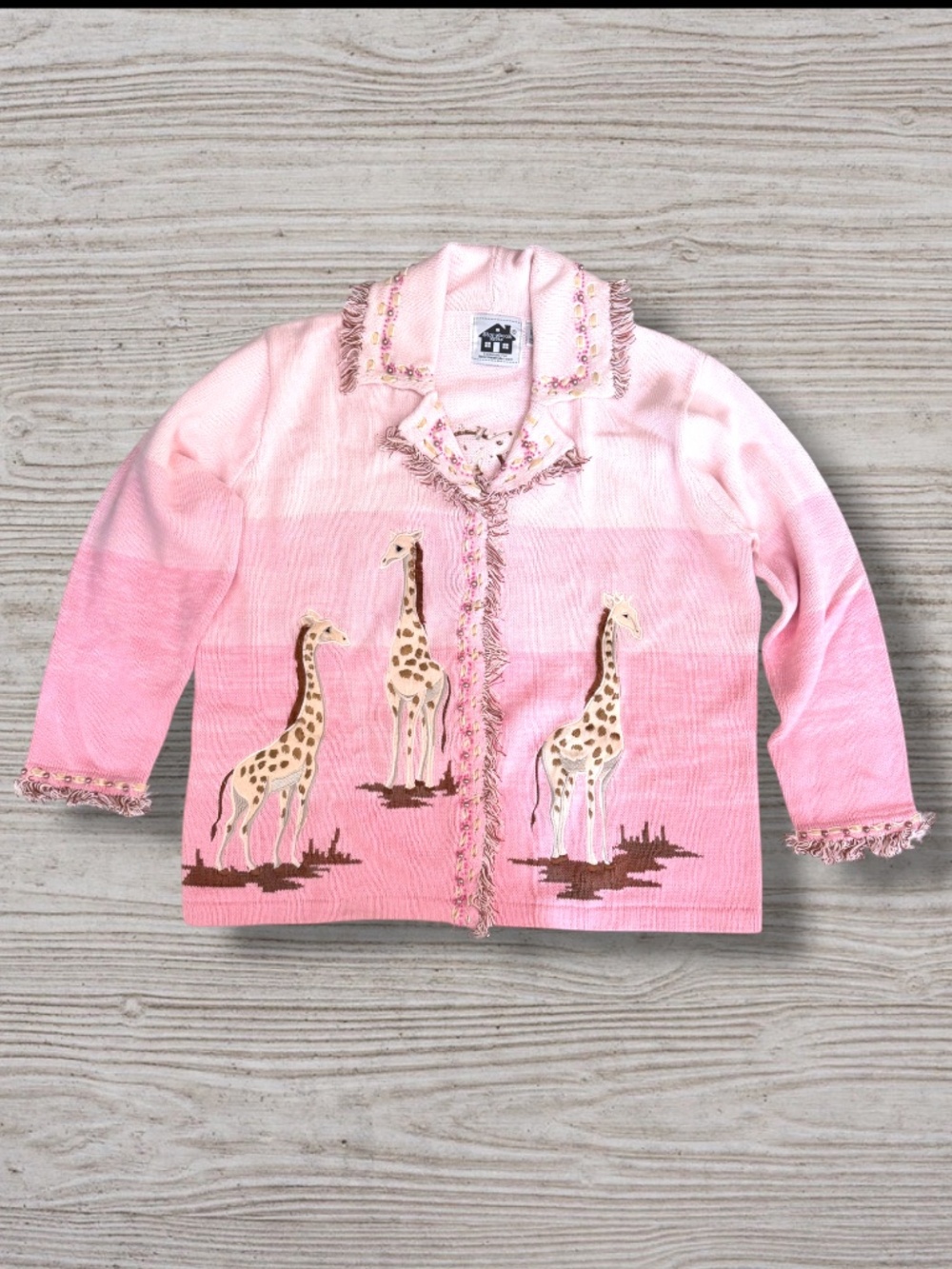 Storybook Knits Giraffe Cardigan Sweater Pink Ramie Cotton Zoo Women's 1X HSN